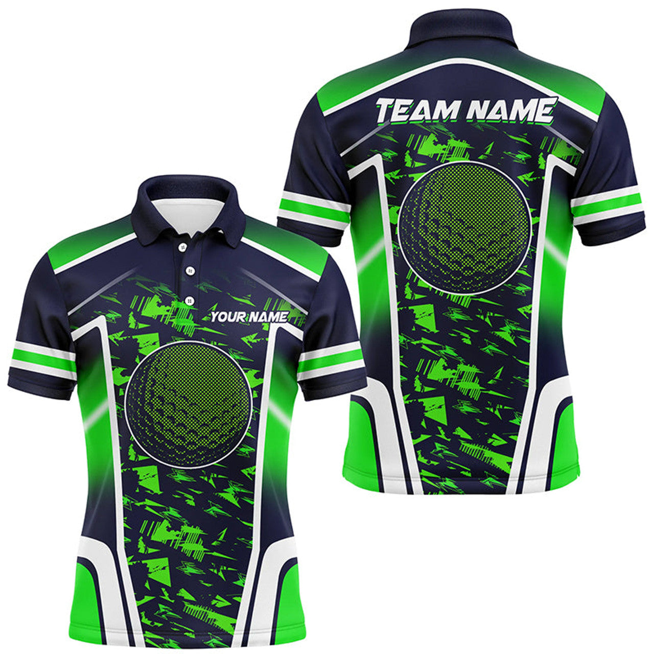 FUNSTUFFPRINT Gradient Green Camo Golf ball Mens Golf Polo Shirts Custom Golf Tops for men, gifts for golf lovers, Polo Shirt Size S-5XL