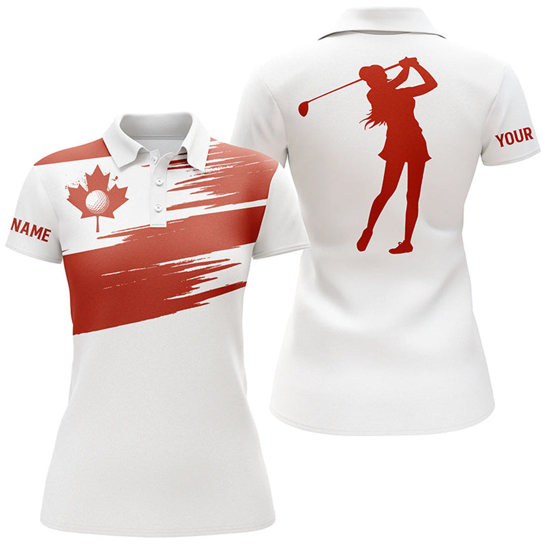 Custom Womens Golf Polo Shirts Canada Flag Patriot Custom Name White Golf Shirt
