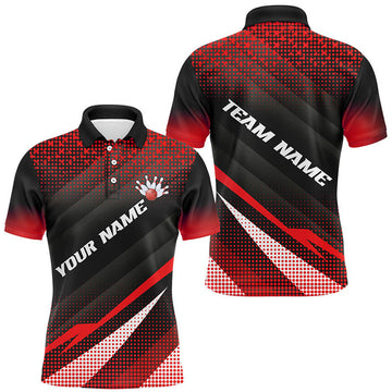 FUNSTUFFPRINT Red Bowling Custom Men Bowling Polo Shirt Size S-5XL