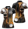 Custom Womens Golf Polos Shirts Custom Skull Golf Fire Black Golf Apparel, Coolest Polo Shirts For Ladies