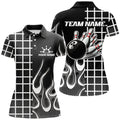 Custom Black and white retro Bowling Polo for Women Custom Bowling Team League Jerseys