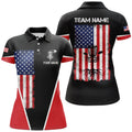 Custom Black Womens Disc Golf Polo Shirts Vintage American Flag Patriot Custom Frisbee Golf Shirt For Ladies