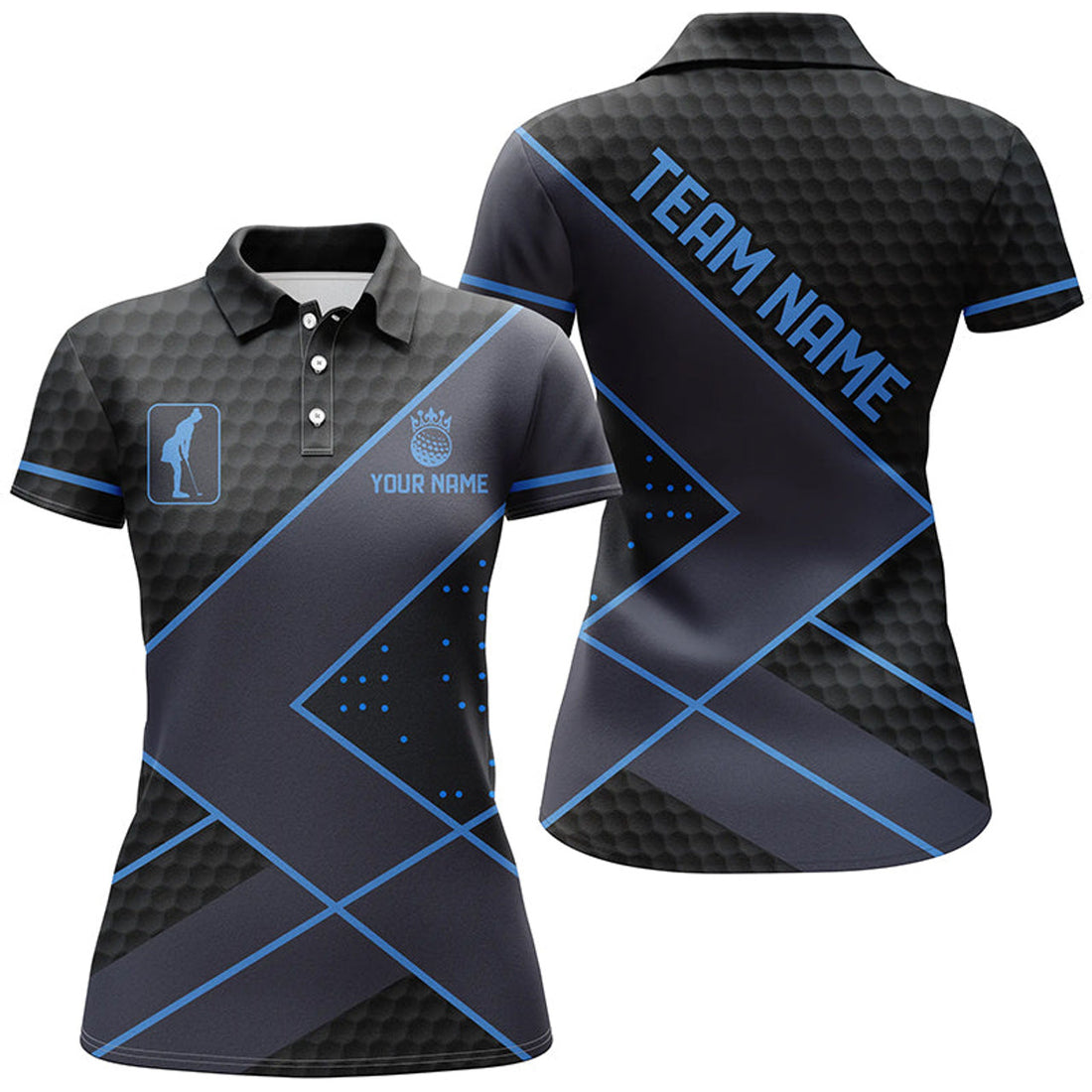 Custom Black And Blue Womens Golf Polo Shirts Custom Golf Apparel For Women, Personalized Ladies Golf Gifts