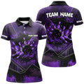 Custom Purple grunge flame bowling ball pins Women Bowling Polo custom bowling Team jersey