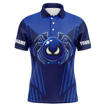 FUNSTUFFPRINT Funny Blue spider bowling ball Men Polo Shirt Size S-5XL