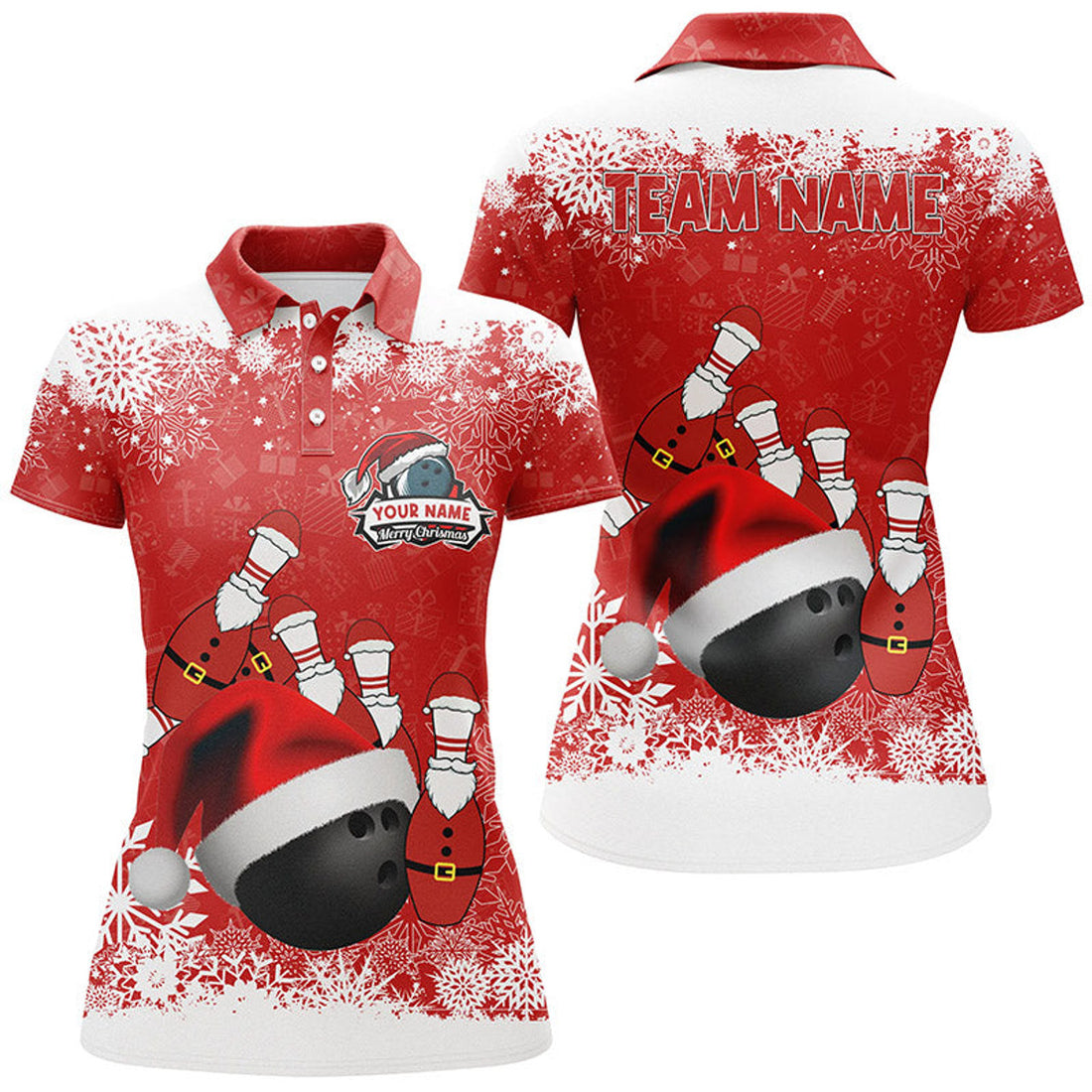 Custom Womens bowling polo shirts Custom Christmas snowflake bowling ball Bowling Team league Jersey