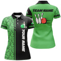 Custom Women Bowling Polo Shirts Custom Black And Green Camo Vintage Bowling Shirts, Women Bowling Jerseys