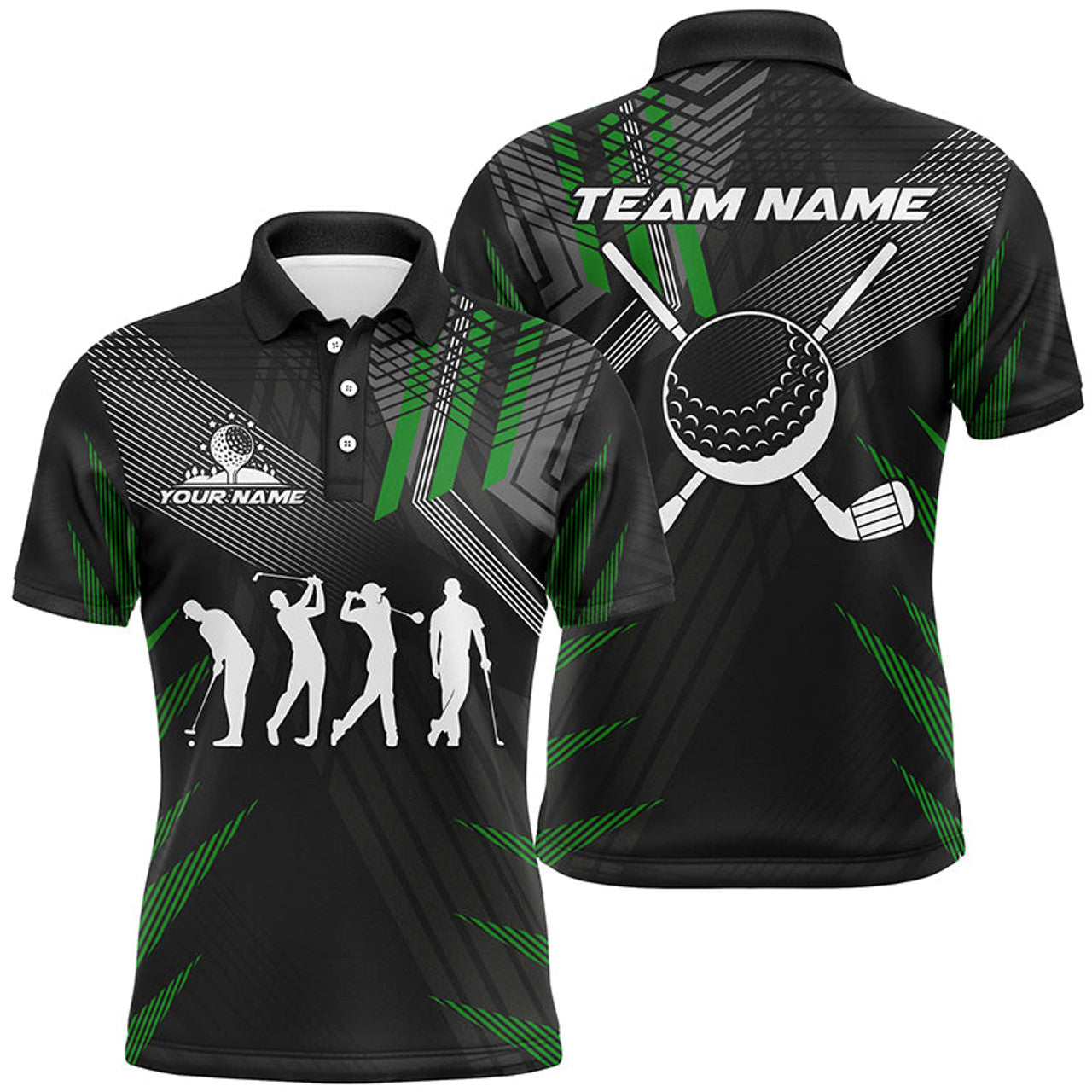 Custom Mens golf polo shirts custom black and green golf clubs, team golf attire for men