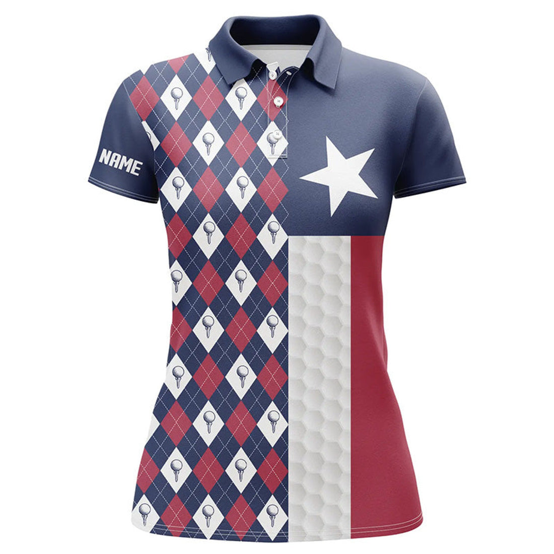 Custom Women Golf Polo Shirts Custom Red White Blue Argyle Pattern Texas Flag Patriot Ladies Golf Gifts