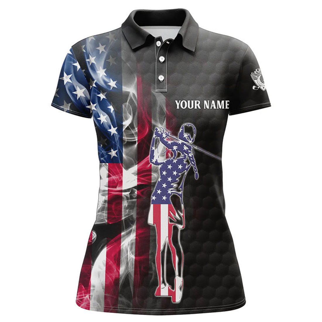Custom Women Golf Polo Shirts Custom Smoke American Flag Patriotic Black Ladies Golf Tops