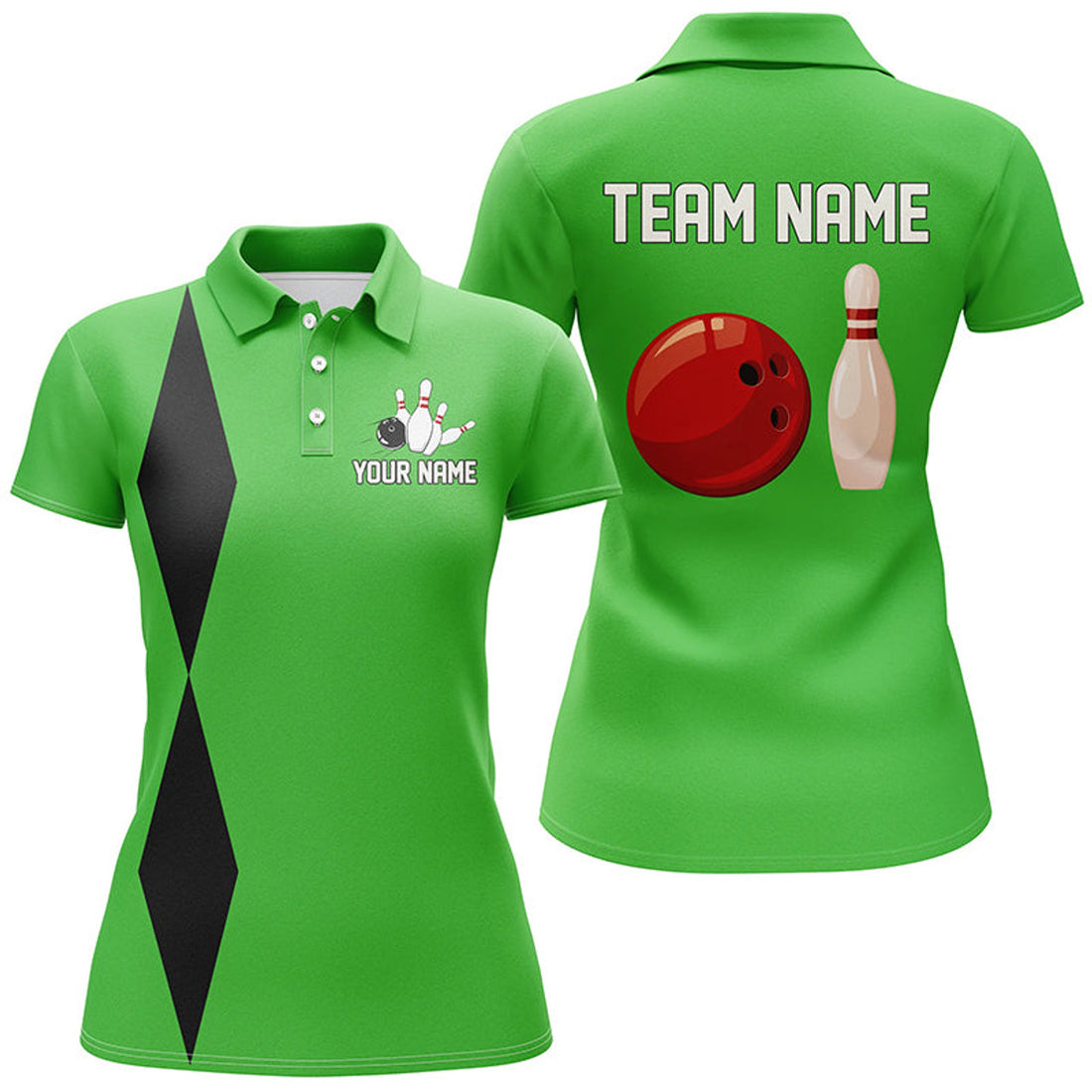 Custom Personalized Retro Women Bowling Polo custom vintage bowling team jersey | Green