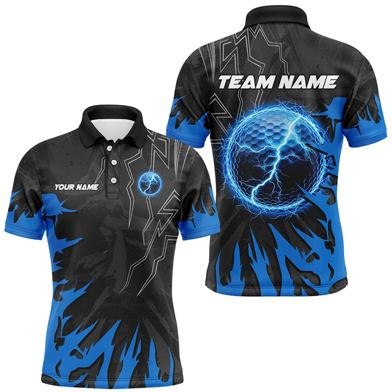 Custom Black and Blue lightning thunder golf ball Mens golf polo shirts custom golf outfits men