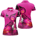 Custom Pink flame Bowling Shirts For Women Bowling Team League Jersey Custom pink light Bowling Polo Shirts