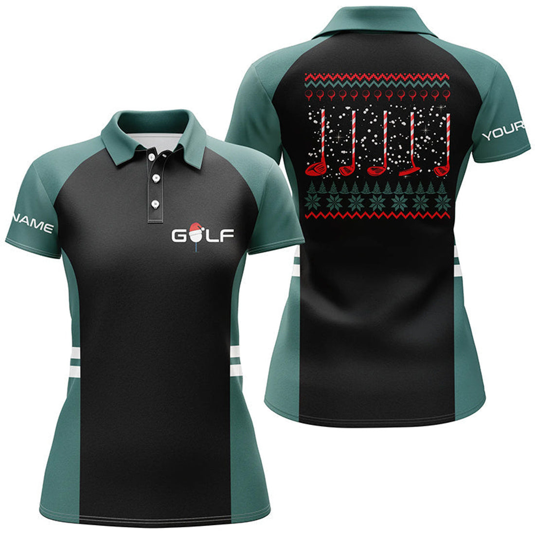 Custom Green And Black Womens Golf Polo Shirt Custom Christmas Golf Clubs Ladies Golf Polos