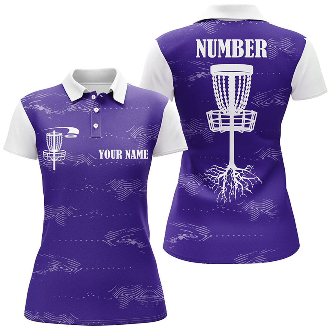 Custom Purple And White Womens Disc Golf Polo Shirt Custom Disc Golf Basket, Personalized Disc Golf Gifts