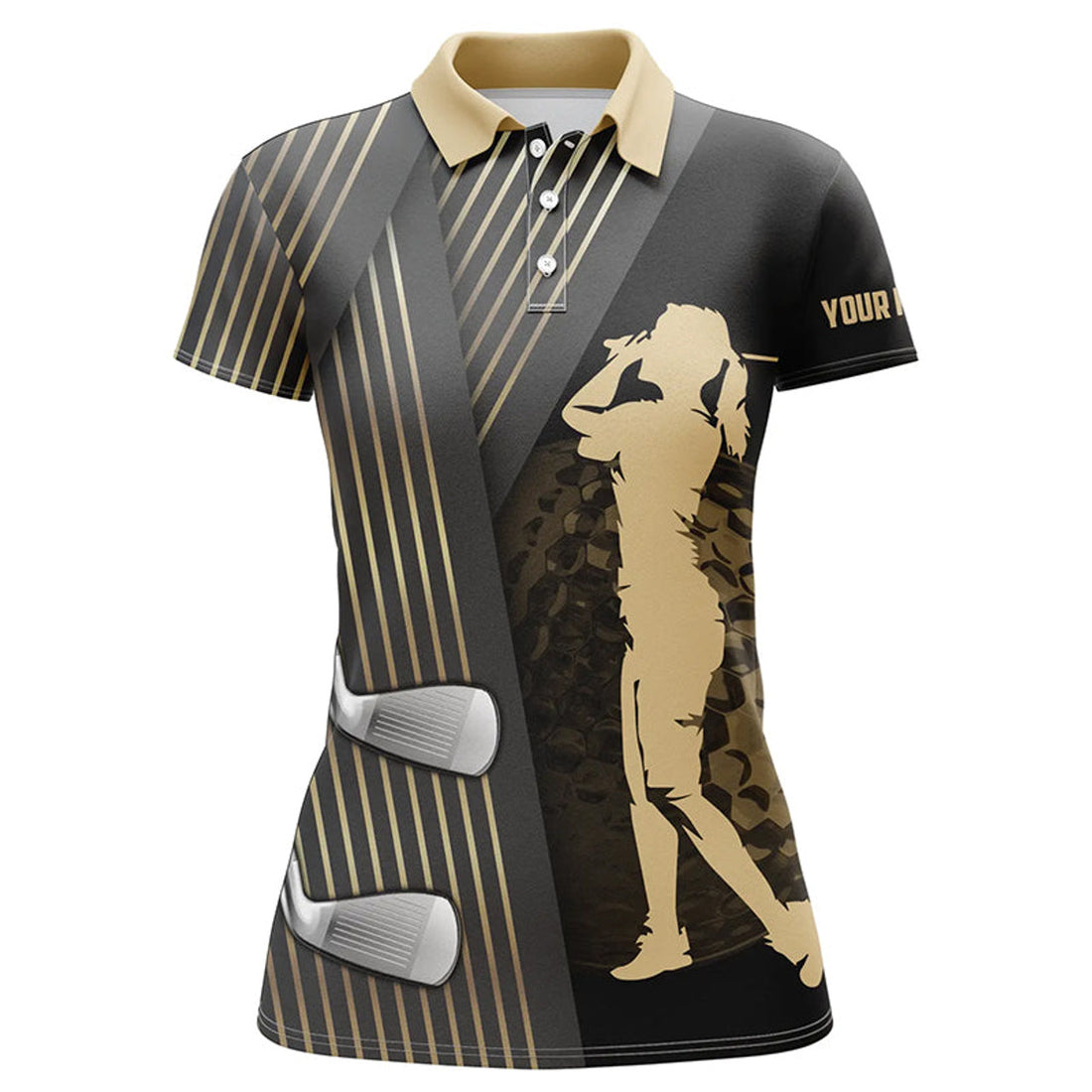 Custom Black And Gold Women Golf Polo Shirt Custom Golf Clubs Team Golf Shirts, Golf Tops For Ladies