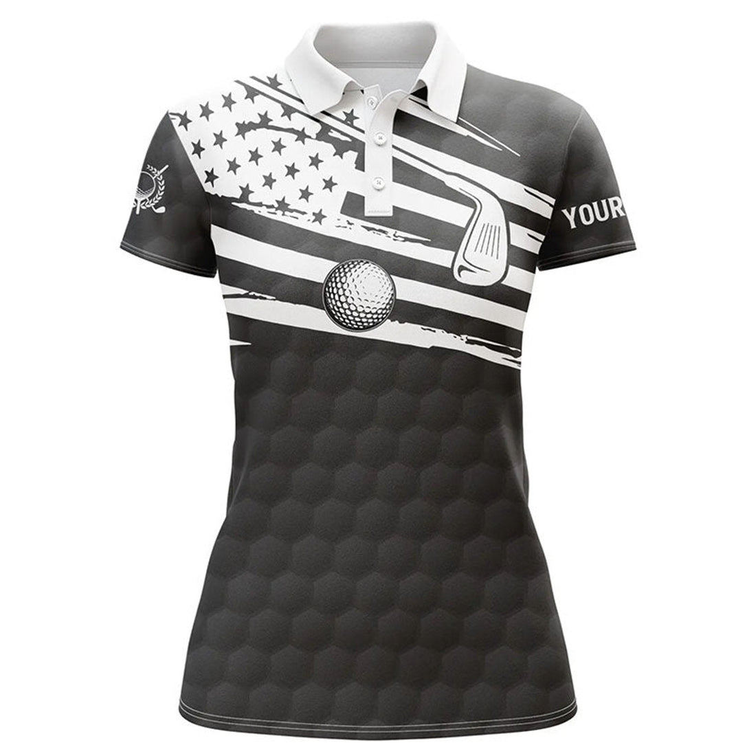 Custom Black & White Women Golf Polo Shirt Custom American Flag Team Golf Shirts, Patriot Golf Tops For Women
