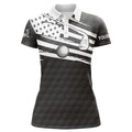 Custom Black & White Women Golf Polo Shirt Custom American Flag Team Golf Shirts, Patriot Golf Tops For Women