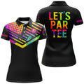 Custom Womens Golf Polo Shirts Watercolor American Flag Patriot Golf Custom Let's Par Tee Black Golf Shirt
