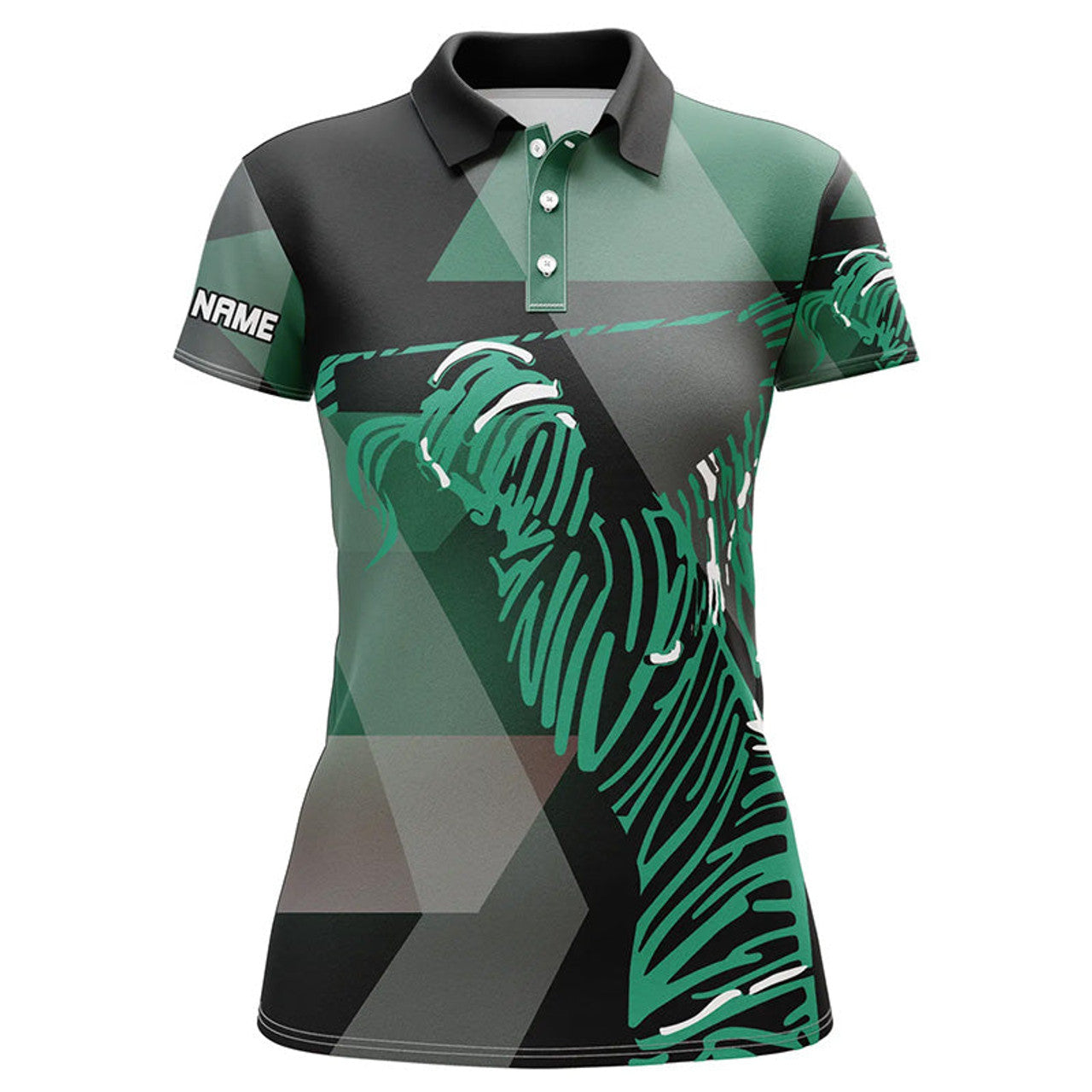 Custom Black And Green Pattern Women Golf Polo Shirts Custom Golf Attire For Ladies, Unique Golf Gifts