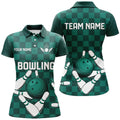 Custom Green Checkered Women Bowling Polo, Shirt Custom Team Bowling Jerseys, Ladies Bowling Outfits