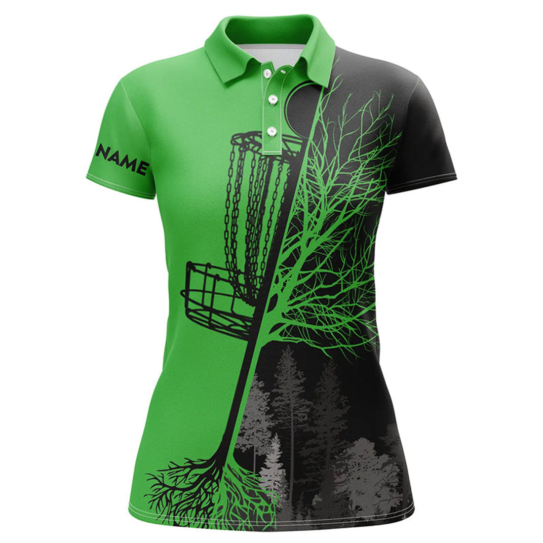 Custom Womens Disc Golf Polo Shirts Custom Black And Green Disc Golf Basket, Disc Golf Outfit