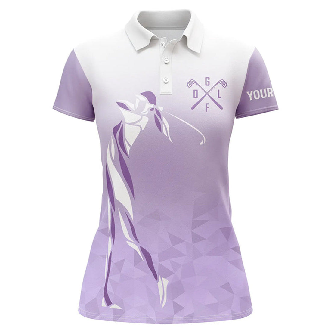 Custom Personalized purple and white Womens golf polo shirts, custom golf gifts for ladies