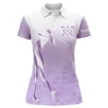 Custom Personalized purple and white Womens golf polo shirts, custom golf gifts for ladies