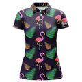 Custom Womens Golf Polo Shirt Neon Flamingos Palm Leaves Pattern Custom Team Flamingo Golf Shirts