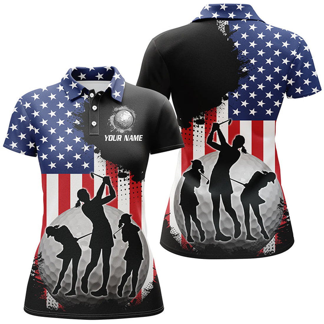 Custom American Flag Womens Golf Polo Shirts Custom Patriotic Golf Outfits For Ladies, Gifts For Golf Lovers