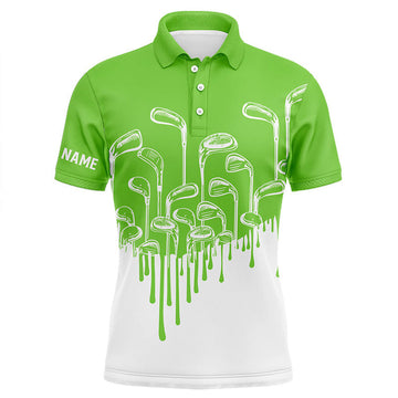 FUNSTUFFPRINT Green and white Mens golf polo shirts custom golf clubs male golf attire for men, golfer gifts Polo Shirt Size S-5XL