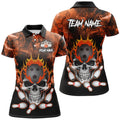 Custom Orange Smoke Skull Bowling Polo For Women Custom Team Bowling League Jerseys