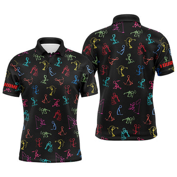 Custom Men golf polo shirts custom name funny multi color golf pattern black polo shirt best mens golf wear
