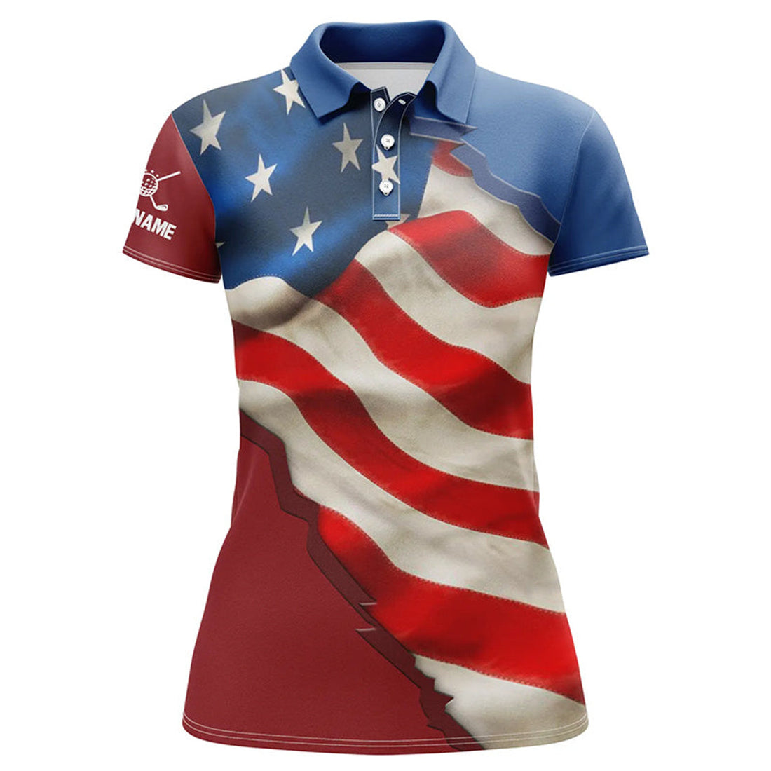 Custom Personalized Vintage American Flag Womens Golf Polo Shirts Custom Patriotic Golfing Gifts For Ladies