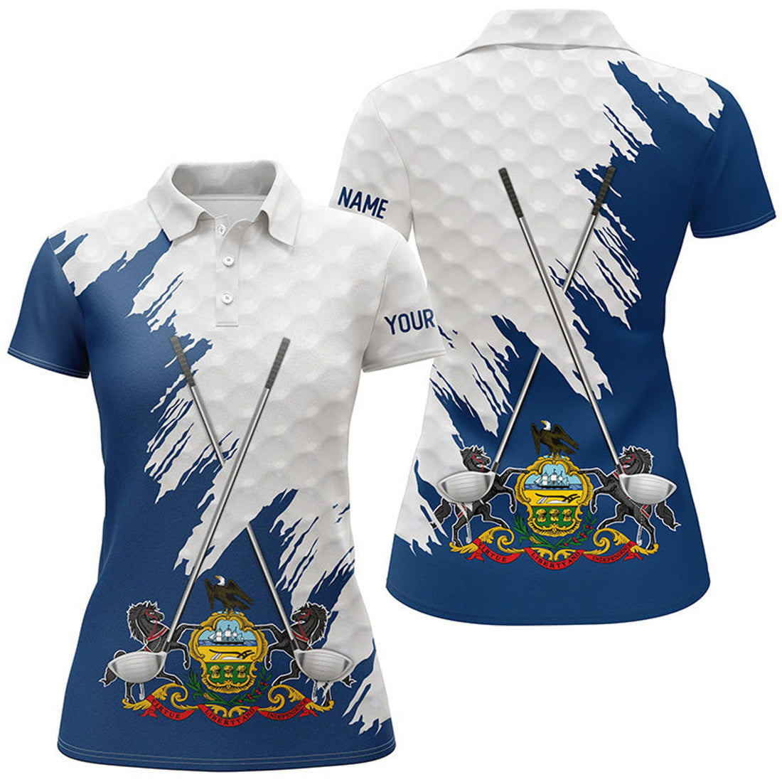 Custom Pennsylvania Flag Golf Clubs Patriotic Custom White Womens Golf Polo Shirts, Team Ladies Golf Tops