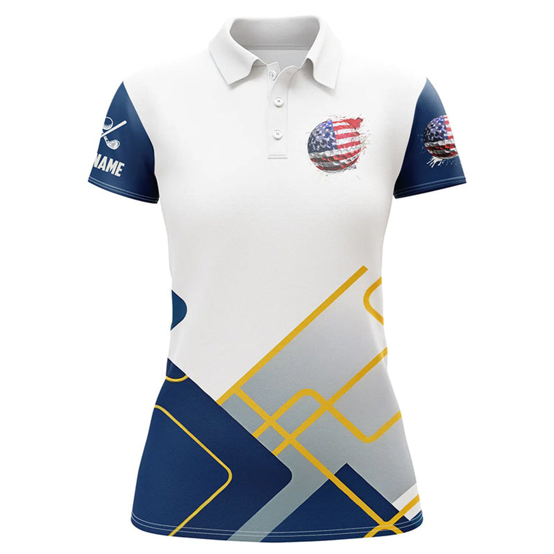 Custom Red, White And Blue Womens Golf Polo Shirts Custom American Flag Womens Golf Tops, Golfing Gifts