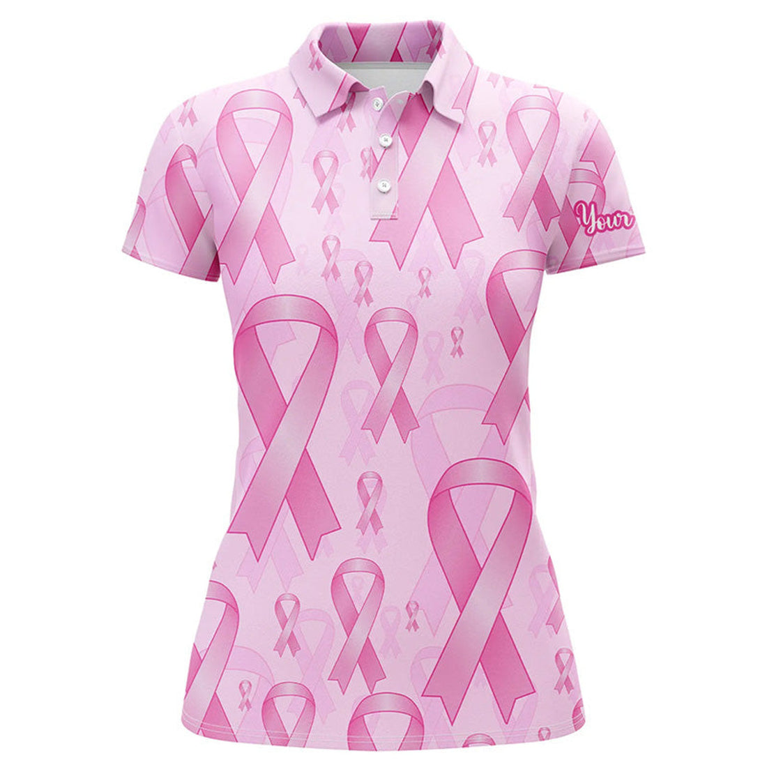 Custom Pink ribbons Breast Cancer Awareness background Women golf polo shirts custom golf outfits for ladies