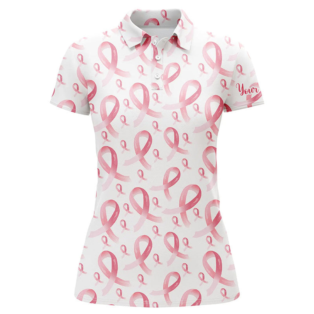 Custom Pink Ribbons Breast Cancer Awareness Pattern Women Golf Polo Shirts Custom Golf Apparel For Women