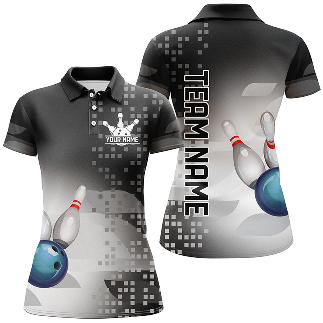 Custom Black and White Bowling Polo For Women Custom team bowling jersey, Gift for Bowlers