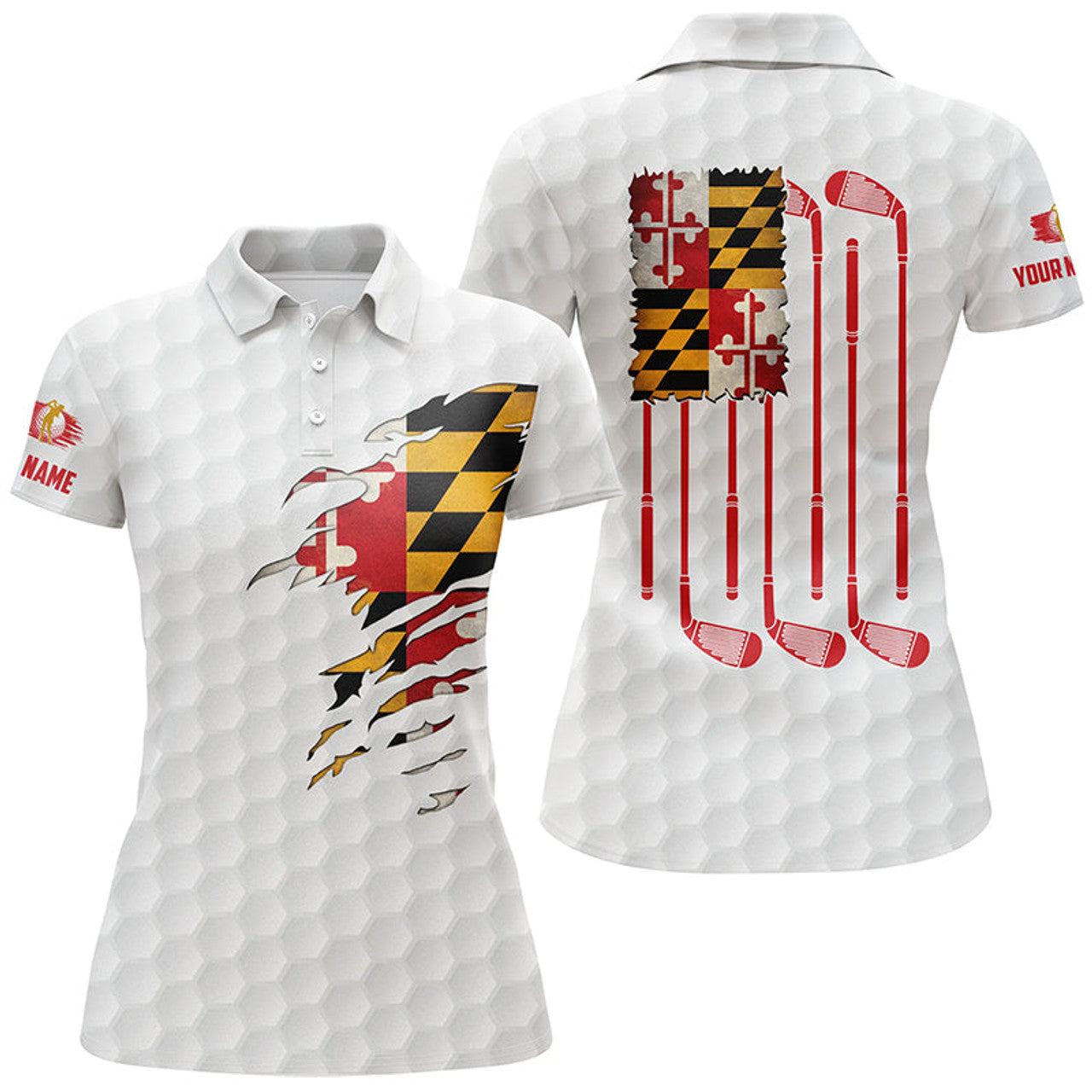 Custom Womens Golf Polo Shirts Maryland Flag Patriot Custom Name Vintage Flag Golf Clubs Golf Shirt Women