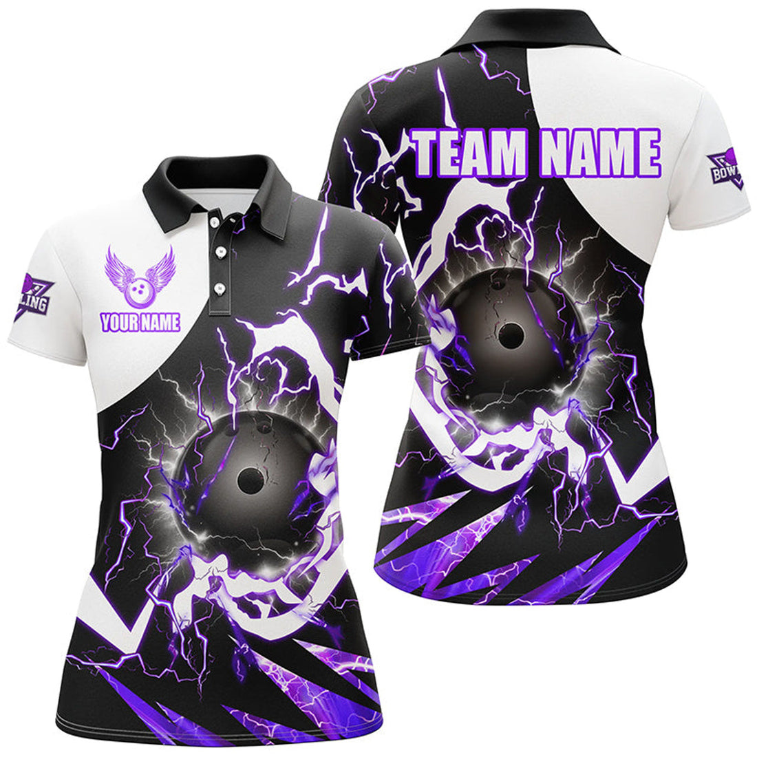 Custom Purple Lightning thunder bowling Team league jerseys custom Womens Bowling Polo