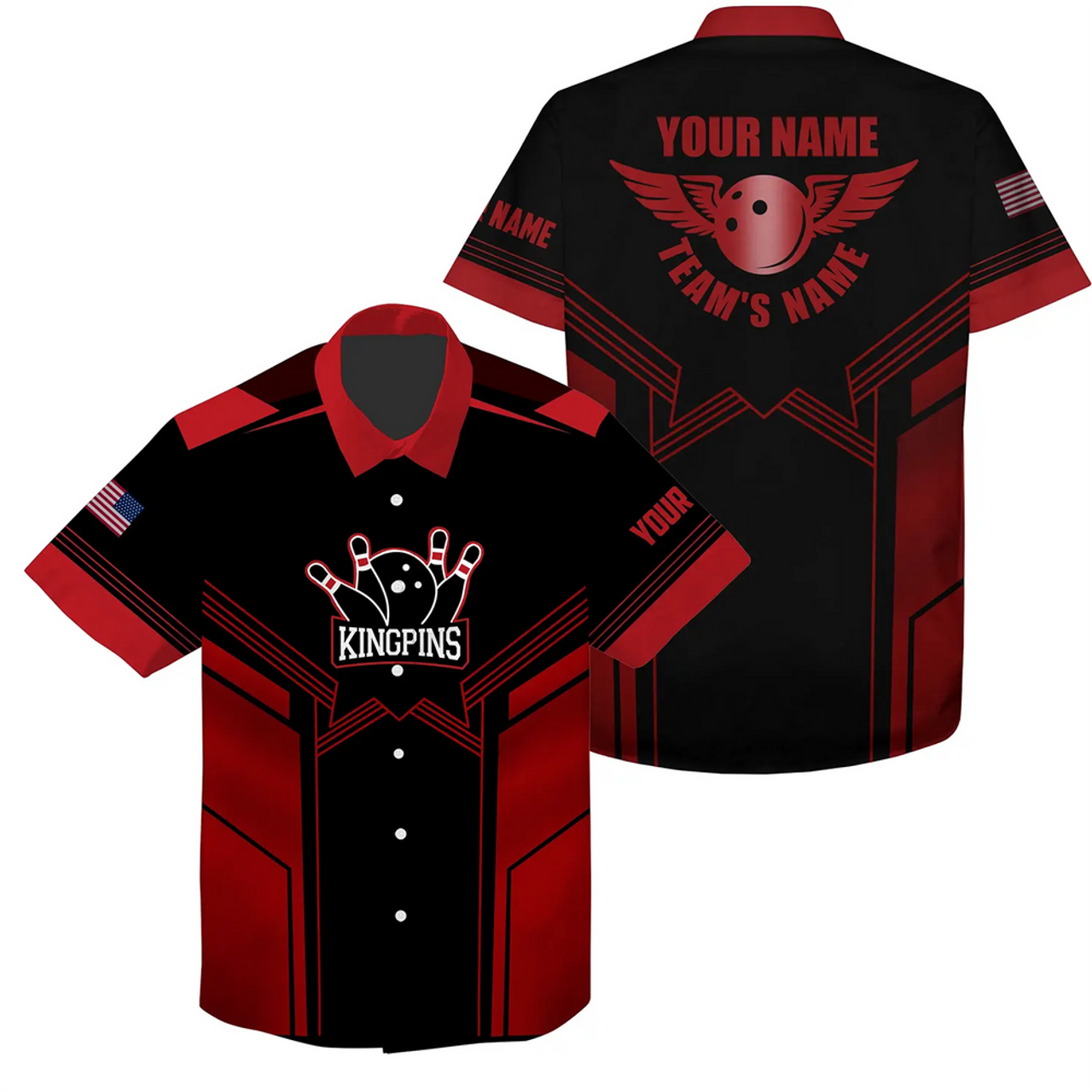 Custom Red and black Bowling Hawaiian Shirt for men, custom name and team name mens bowling team