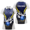 Custom Blue Lightning Thunder Bowling Ball And Pins Custom Women Bowling Polo Shirts, Team Bowling Jerseys