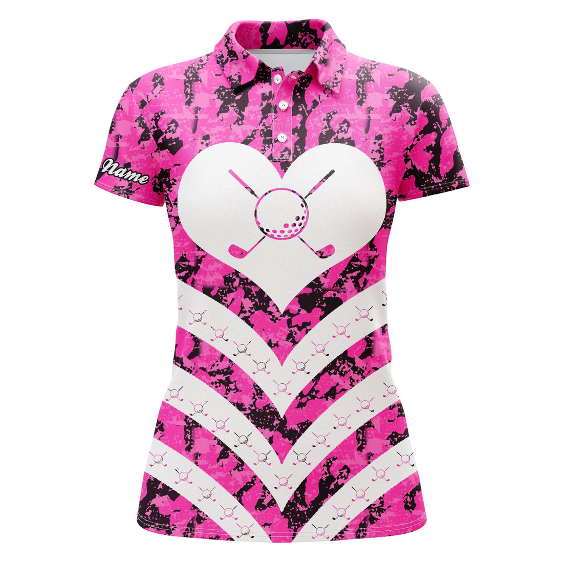 Custom Womens Golf Polo Shirt I Love Golf Pink Camo Custom Name Golf Gifts For Women