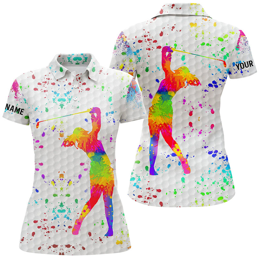 Custom Womens Golf Polo Shirt Custom Name Watercolor White Golf Ball, Personalized Golf Gifts For Women