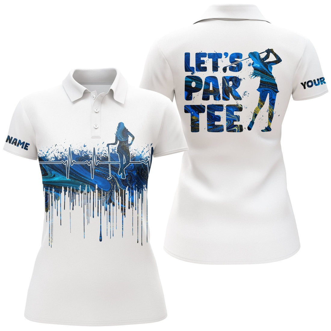 Custom Womens Golf Polo Shirt Blue Custom Name Let's Par Tee Funny White Golf Shirt