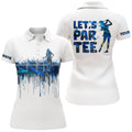 Custom Womens Golf Polo Shirt Blue Custom Name Let's Par Tee Funny White Golf Shirt