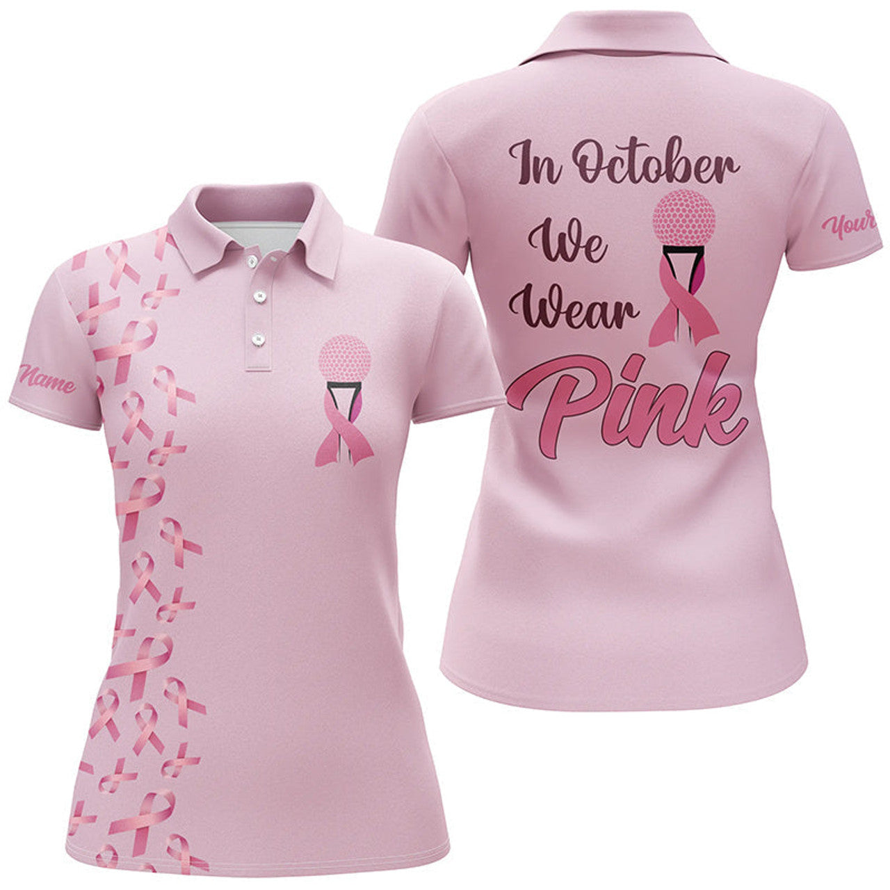 Custom Women Golf Polo Shirts Custom Pink Ribbon Breast Cancer Awareness Golf Shirt For Women Ladies Golf Tee