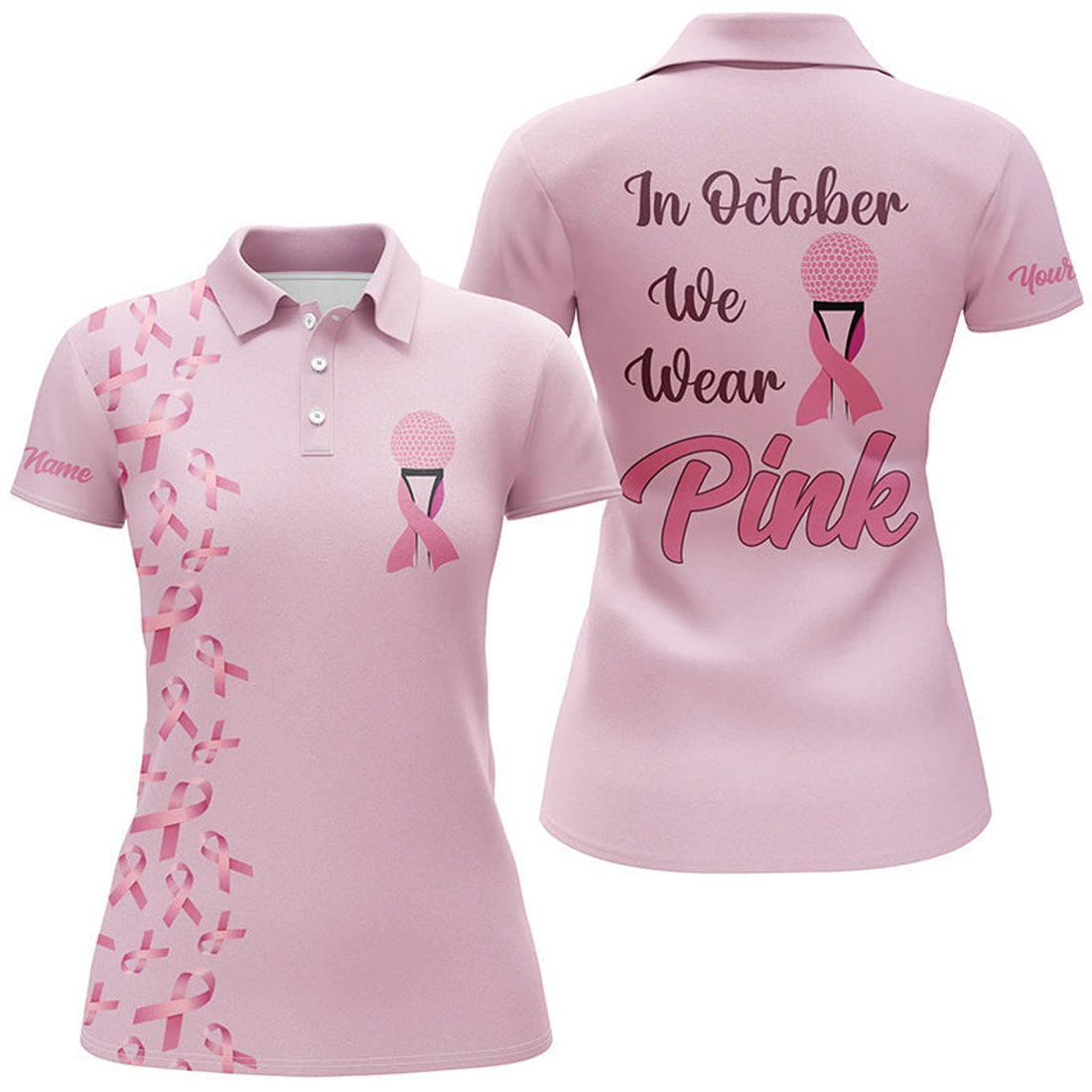 Custom Women Golf Polo Shirts Custom Pink Ribbon Breast Cancer Awareness Golf Shirt For Women Ladies Golf Tee