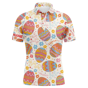 Custom Funny Easter Eggs Pattern Custom Name Golf Men Polo Shirt - Personalized Gift For Golf Lover, Team, Husband, Boyfriend, Men, Easter's Day